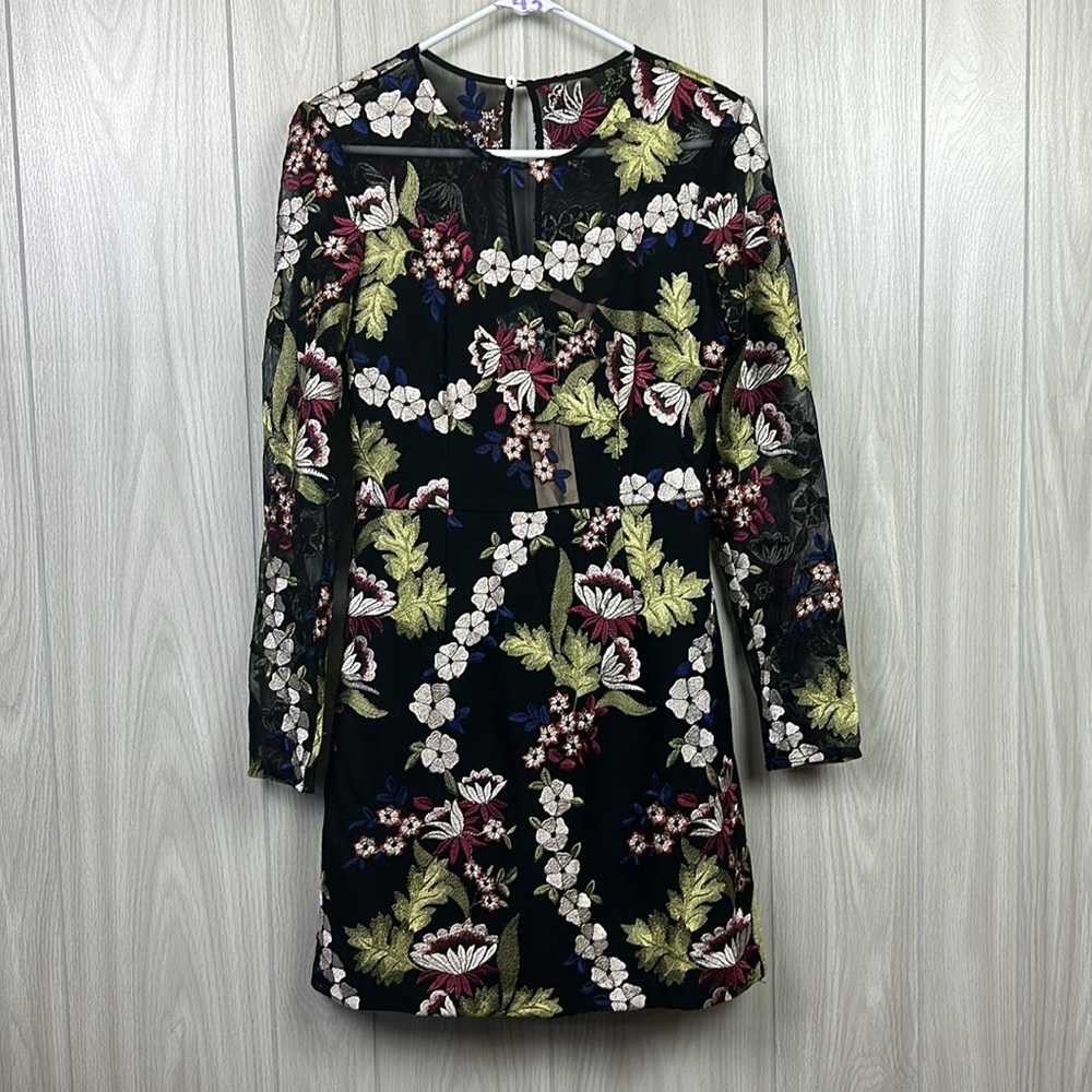 Hutch Womens Dress 6 Black Embroidered Long Sleeve Floral Mesh Mini Embellish